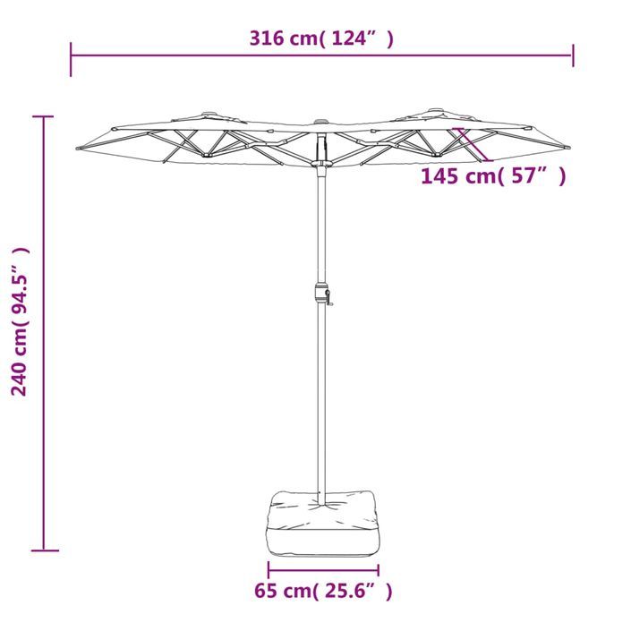 Parasol à double tête bleu azuré 316x240 cm - Photo n°8