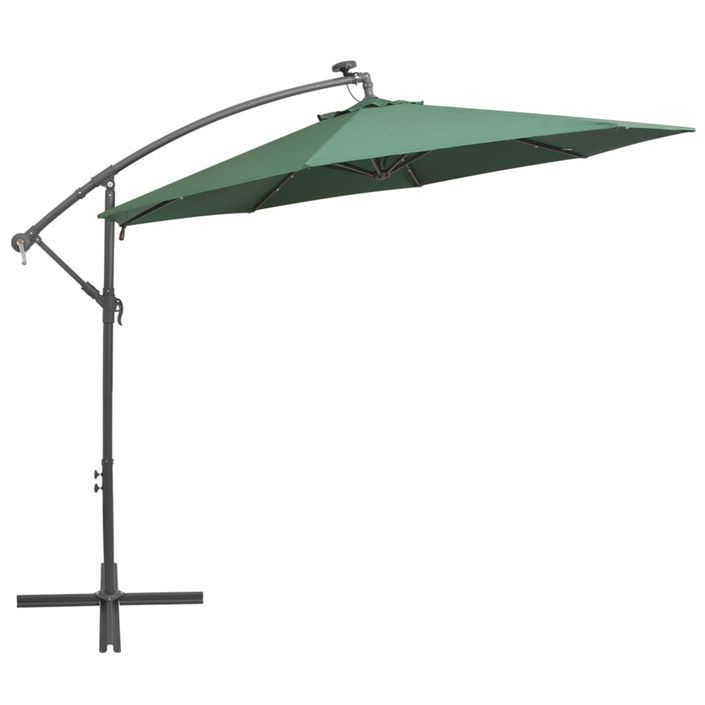 Parasol avec éclairage LED 300 cm Poteau en métal Vert - Photo n°5