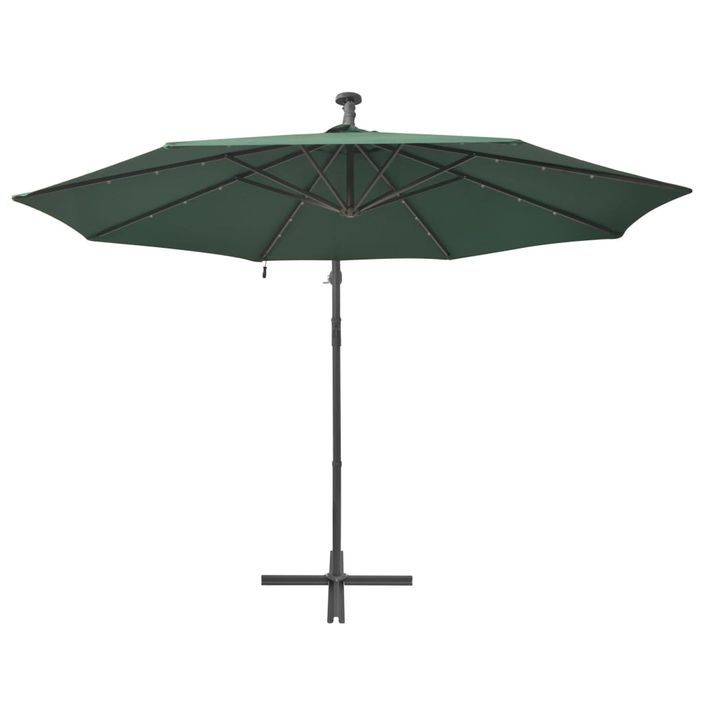 Parasol avec éclairage LED 300 cm Poteau en métal Vert - Photo n°6