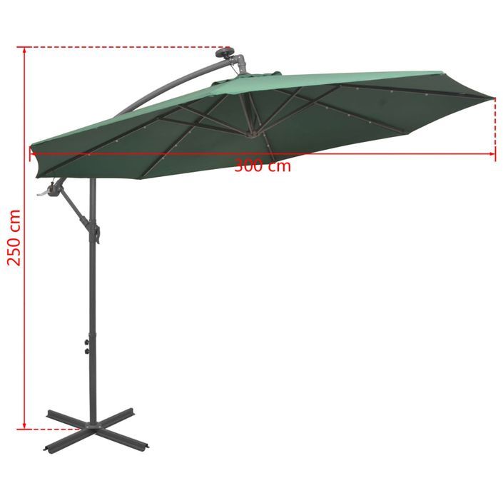 Parasol avec éclairage LED 300 cm Poteau en métal Vert - Photo n°12