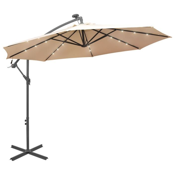 Parasol avec éclairage LED 300cm Poteau en métal Sable - Photo n°1