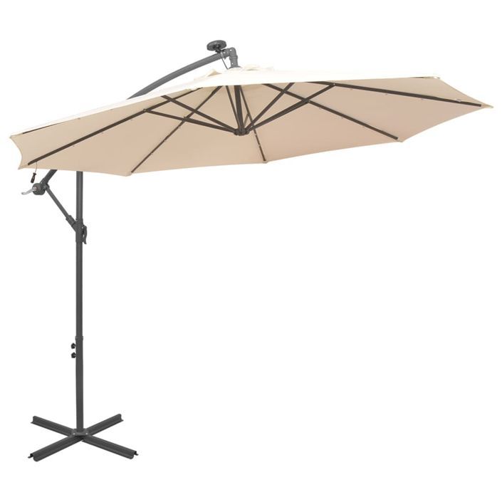 Parasol avec éclairage LED 300cm Poteau en métal Sable - Photo n°5