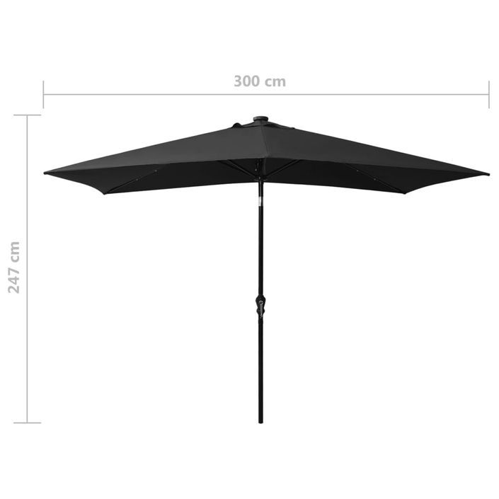 Parasol avec LED et mât en acier Noir 2x3 m - Photo n°11