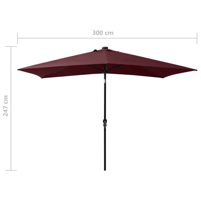 Parasol avec LED et mât en acier Rouge bordeaux 2x3 m - Photo n°11