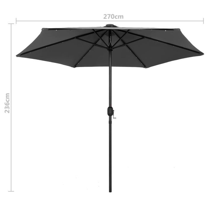 Parasol avec LED et mât en aluminium 270 cm Anthracite - Photo n°7