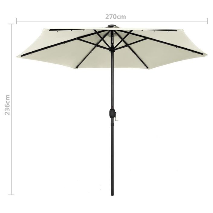 Parasol avec LED et mât en aluminium 270 cm Blanc sable - Photo n°6