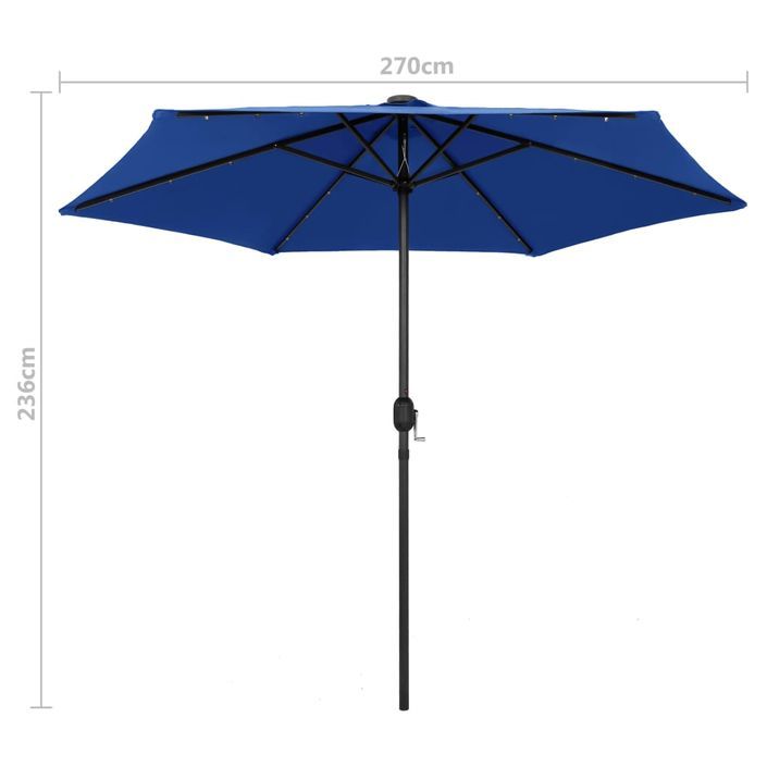 Parasol avec LED et mât en aluminium 270 cm Bleu azuré - Photo n°7