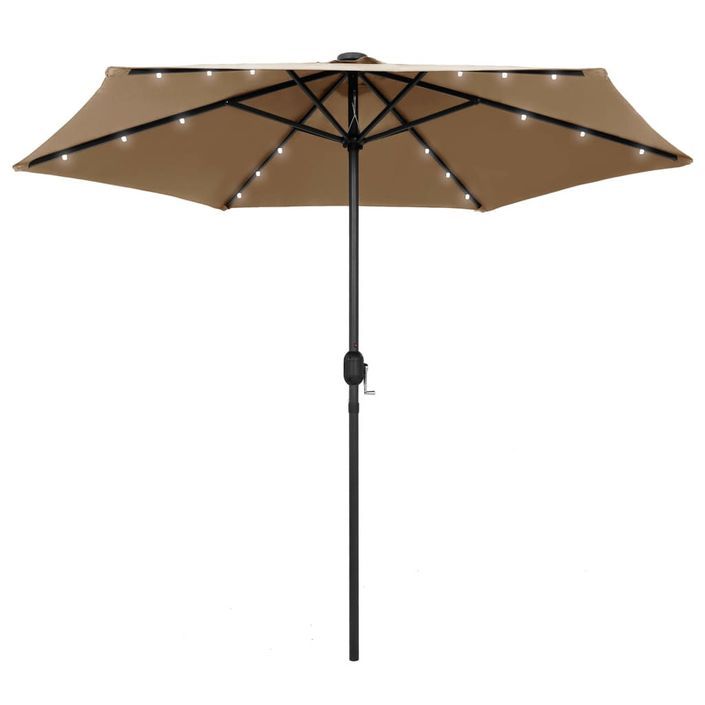 Parasol avec LED et mât en aluminium 270 cm Taupe - Photo n°1