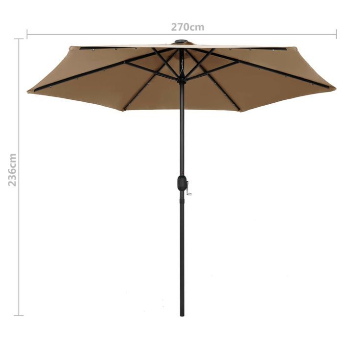 Parasol avec LED et mât en aluminium 270 cm Taupe - Photo n°7