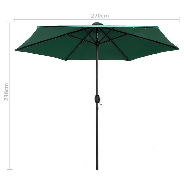 Parasol avec LED et mât en aluminium 270 cm Vert - Photo n°7