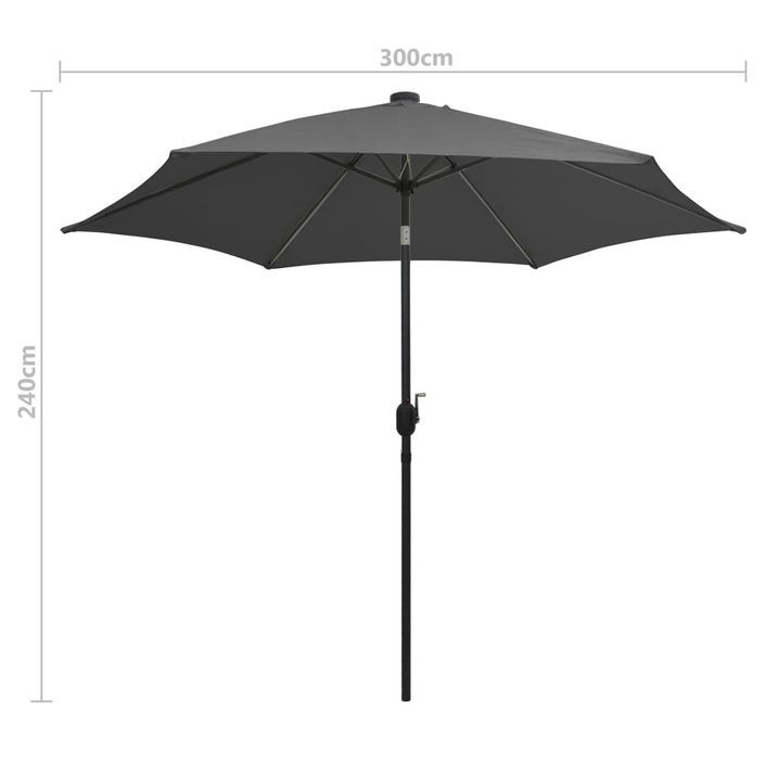 Parasol avec LED et mât en aluminium 300 cm Anthracite - Photo n°7