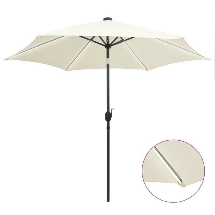 Parasol avec LED et mât en aluminium 300 cm Blanc sable - Photo n°1