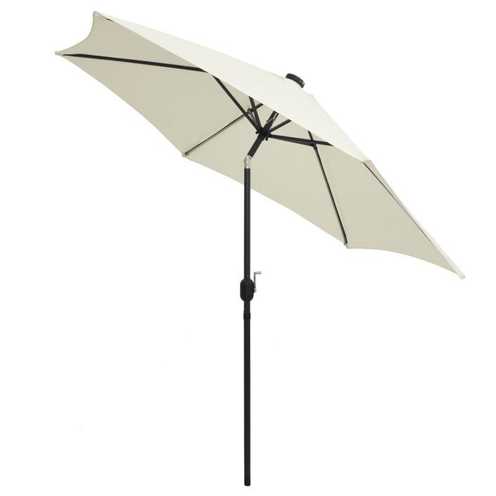 Parasol avec LED et mât en aluminium 300 cm Blanc sable - Photo n°4