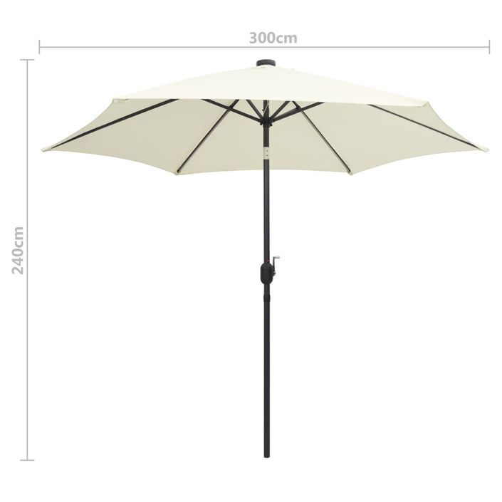 Parasol avec LED et mât en aluminium 300 cm Blanc sable - Photo n°6