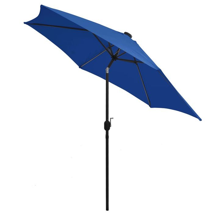 Parasol avec LED et mât en aluminium 300 cm Bleu azuré - Photo n°4