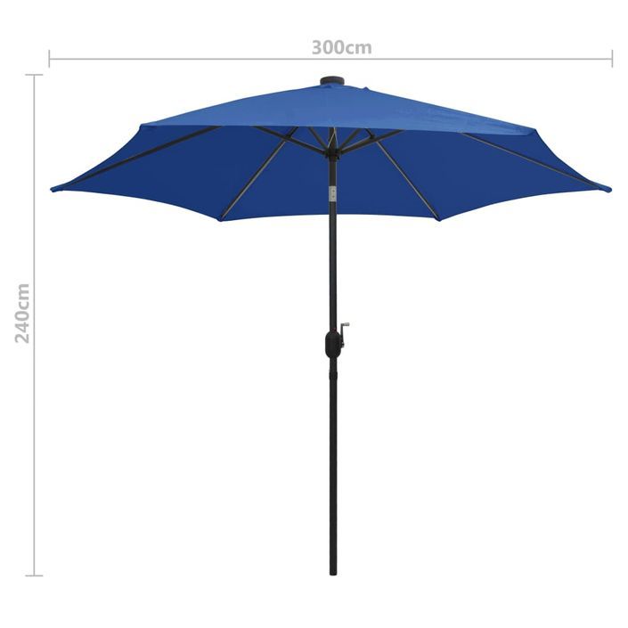 Parasol avec LED et mât en aluminium 300 cm Bleu azuré - Photo n°7