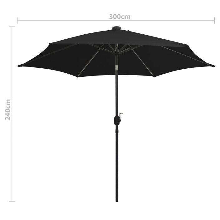 Parasol avec LED et mât en aluminium 300 cm Noir - Photo n°7