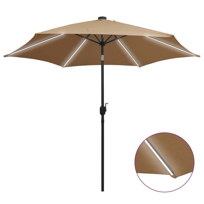 Parasol avec LED et mât en aluminium 300 cm Taupe - Photo n°1