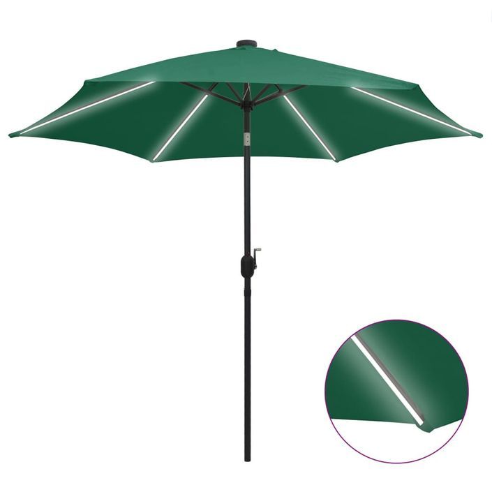 Parasol avec LED et mât en aluminium 300 cm Vert - Photo n°1