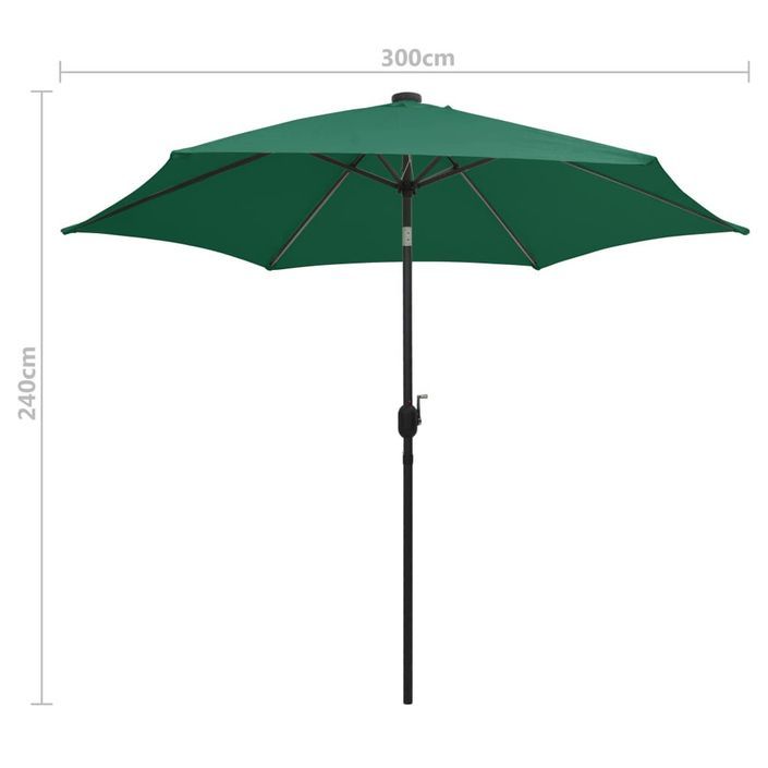 Parasol avec LED et mât en aluminium 300 cm Vert - Photo n°7