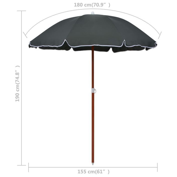 Parasol avec mât en acier 180 cm Anthracite - Photo n°5