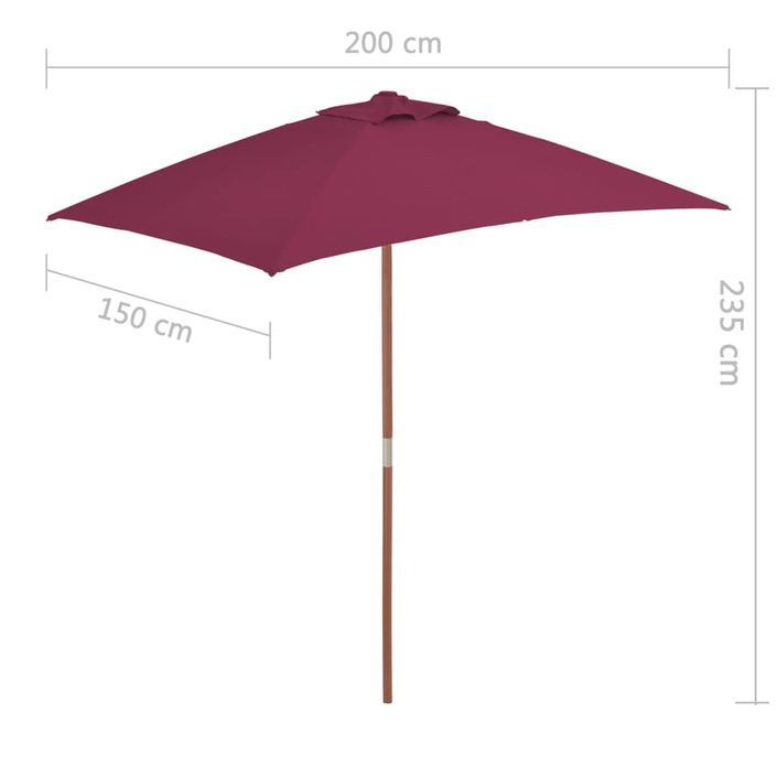 Parasol avec mât en bois 150 x 200 cm Bordeaux - Photo n°8
