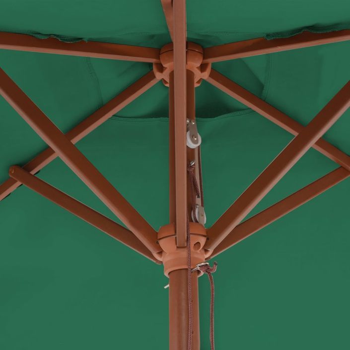 Parasol avec mât en bois 150 x 200 cm Vert - Photo n°2