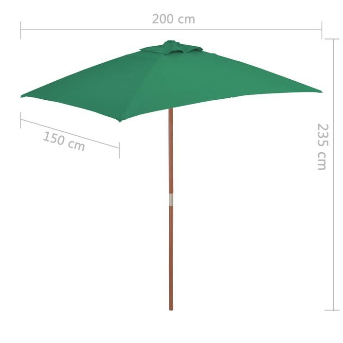 Parasol avec mât en bois 150 x 200 cm Vert - Photo n°8