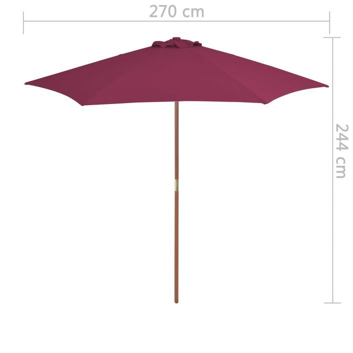 Parasol avec mât en bois 270 cm Bordeaux - Photo n°6