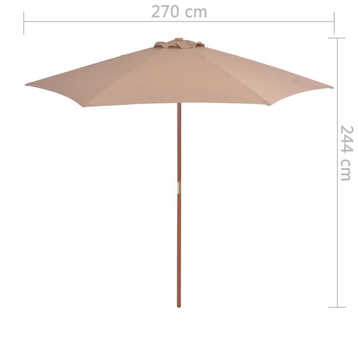 Parasol avec mât en bois 270 cm Taupe - Photo n°6