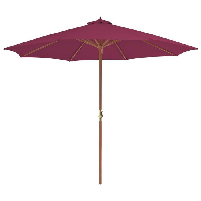 Parasol avec mât en bois 300 cm Rouge bordeaux - Photo n°1