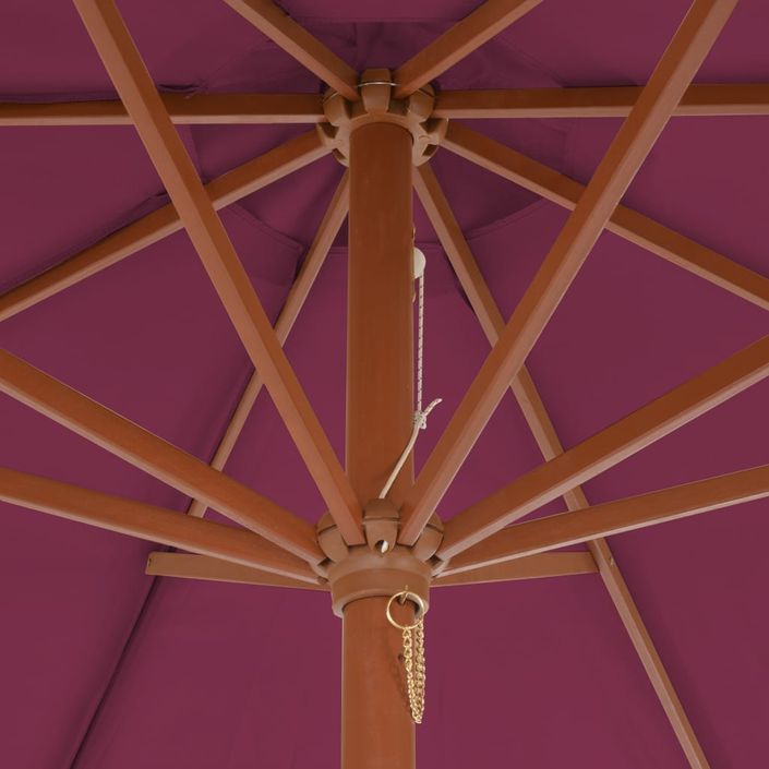 Parasol avec mât en bois 300 cm Rouge bordeaux - Photo n°2