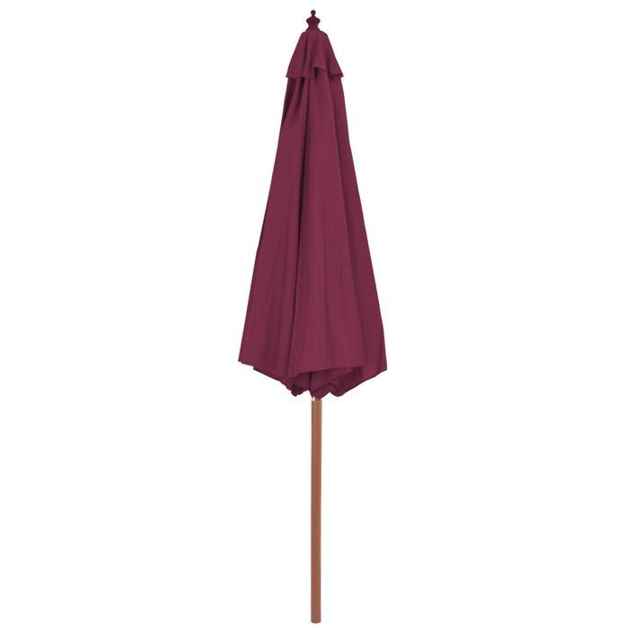 Parasol avec mât en bois 300 cm Rouge bordeaux - Photo n°4