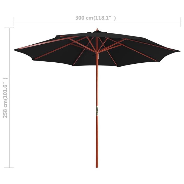 Parasol avec mât en bois 300x258 cm Noir - Photo n°6