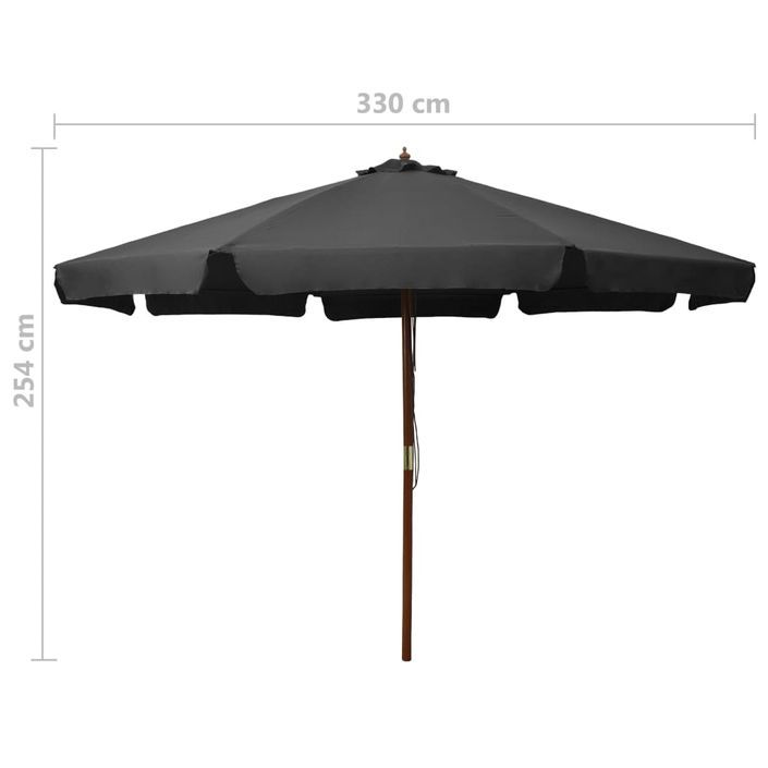 Parasol avec mât en bois 330 cm Anthracite - Photo n°5