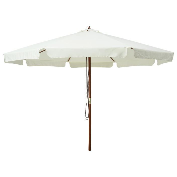 Parasol avec mât en bois 330 cm Blanc sable - Photo n°1