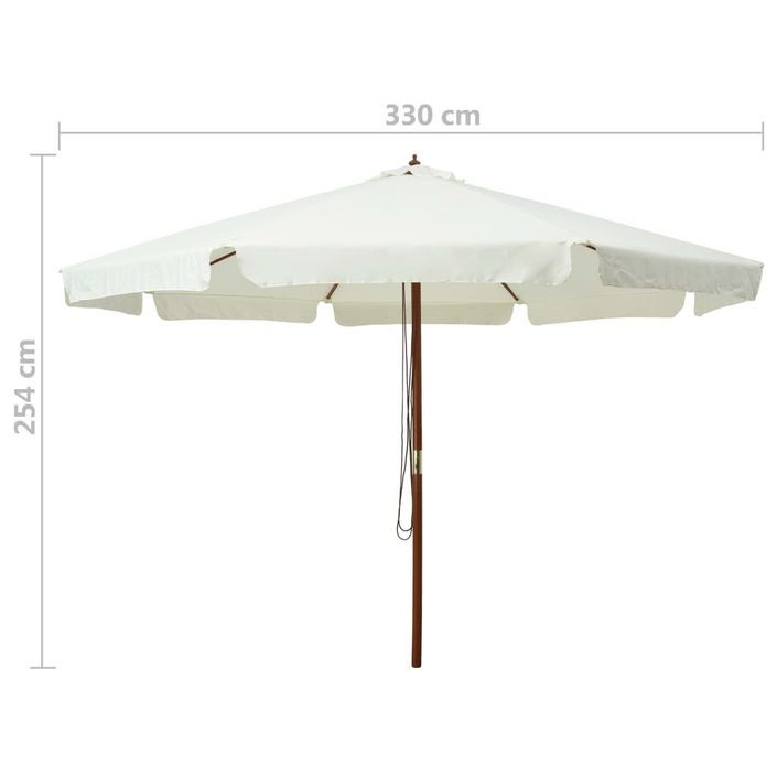 Parasol avec mât en bois 330 cm Blanc sable - Photo n°5