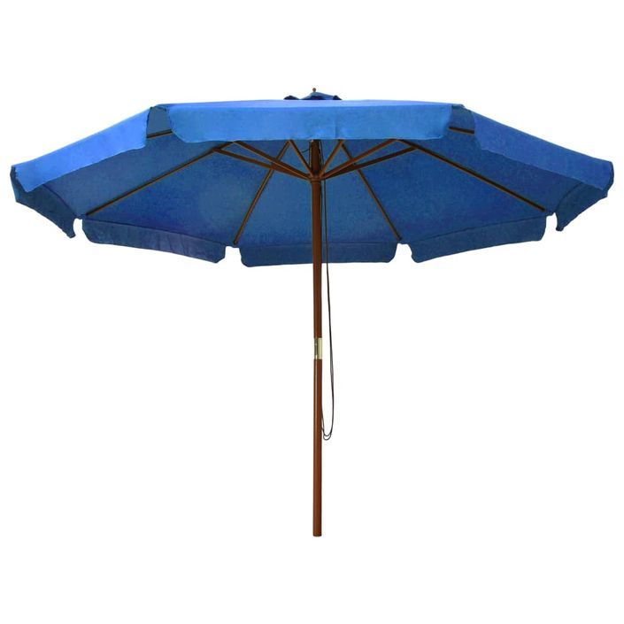 Parasol avec mât en bois 330 cm Bleu azuré - Photo n°3
