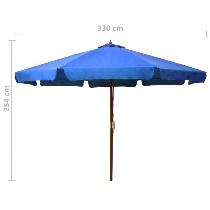 Parasol avec mât en bois 330 cm Bleu azuré - Photo n°5