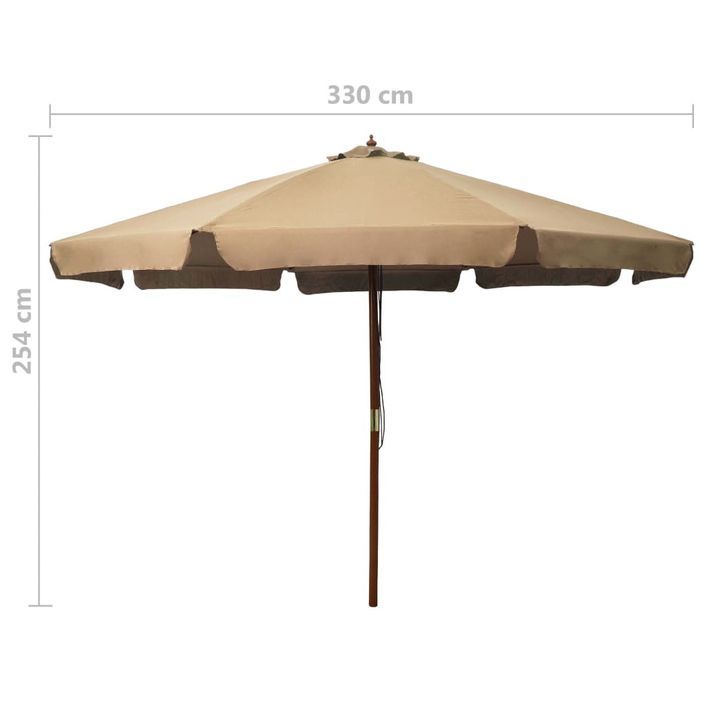 Parasol avec mât en bois 330 cm Taupe - Photo n°5