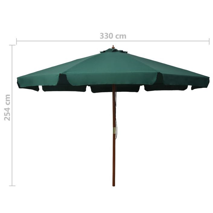 Parasol avec mât en bois 330 cm Vert - Photo n°5