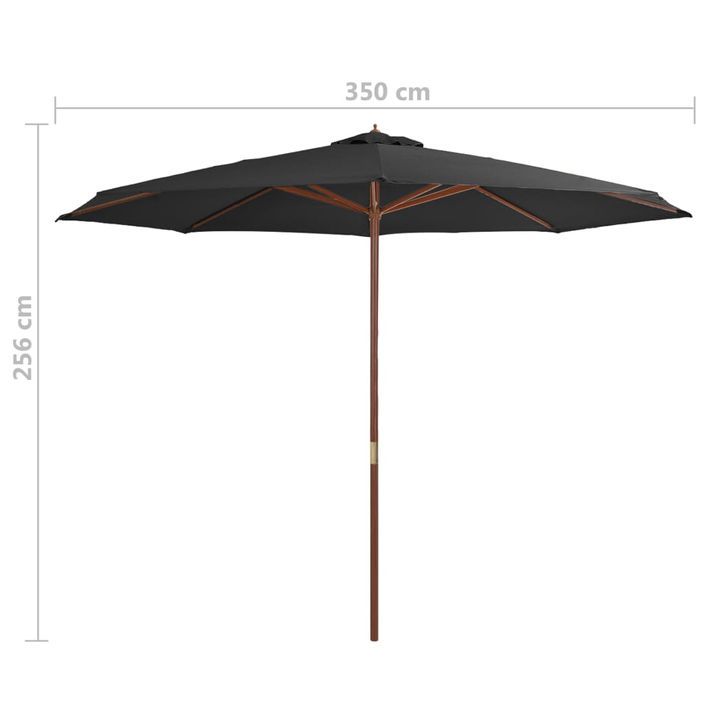 Parasol avec mât en bois 350 cm Anthracite - Photo n°4