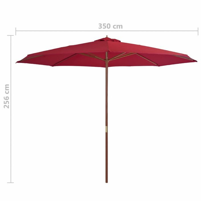 Parasol avec mât en bois 350 cm Bordeaux - Photo n°4