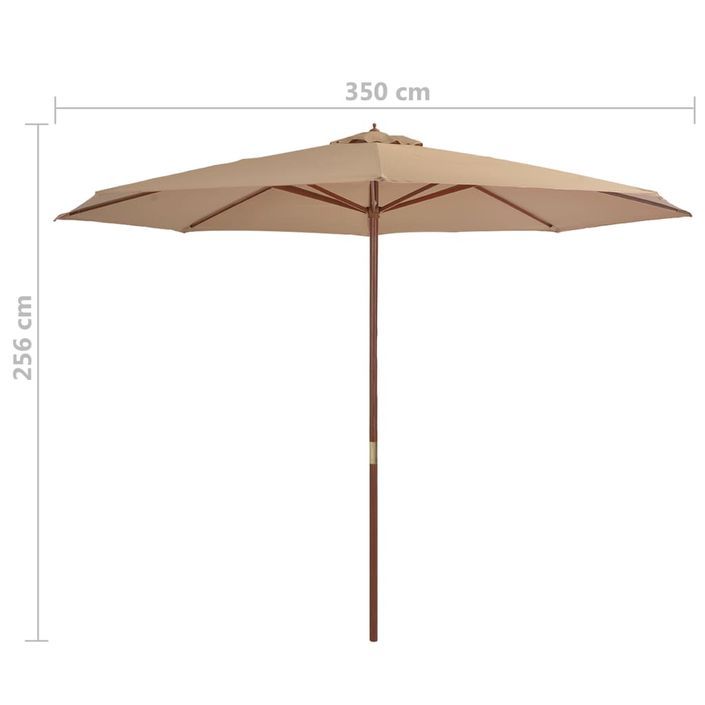 Parasol avec mât en bois 350 cm Taupe - Photo n°4