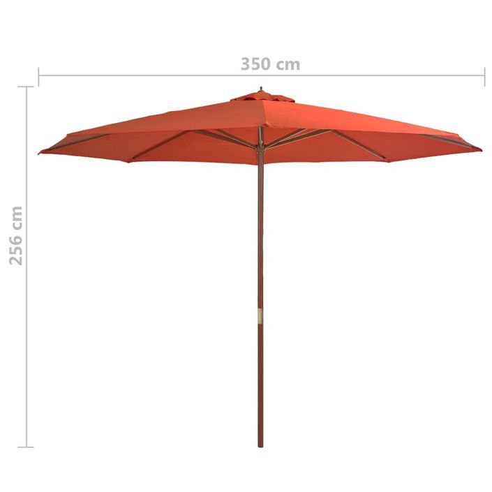 Parasol avec mât en bois 350 cm Terre cuite - Photo n°4