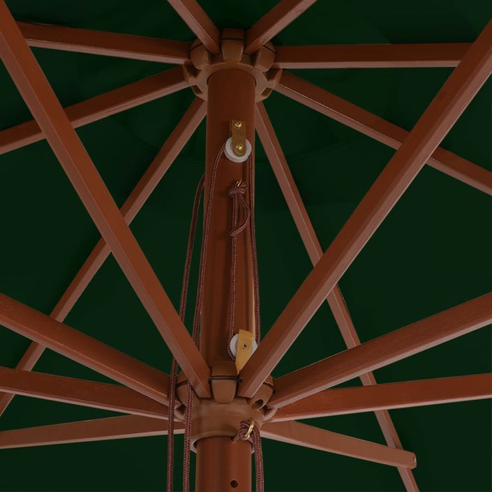 Parasol avec mât en bois 350 cm Vert - Photo n°2