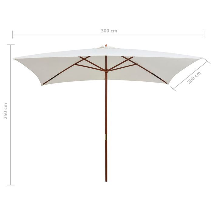 Parasol avec poteau en bois 200 x 300 cm Blanc crème - Photo n°7