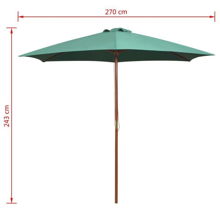 Parasol avec poteau en bois 270 x 270 cm Vert - Photo n°6