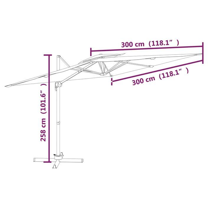 Parasol cantilever à double toit Blanc sable 300x300 cm - Photo n°10