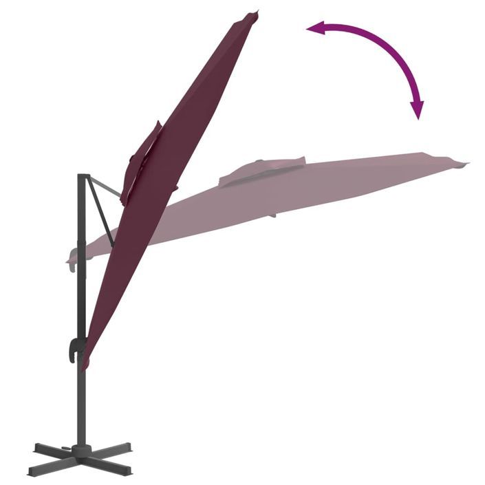 Parasol cantilever à double toit Bordeaux Rouge 300x300 cm - Photo n°8